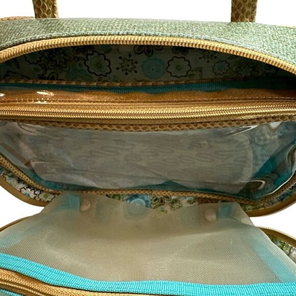 Stephanie Johnson Toiletry Bag Travel Green Gold Metallic Cosmetics NWOT - Picture 13 of 15